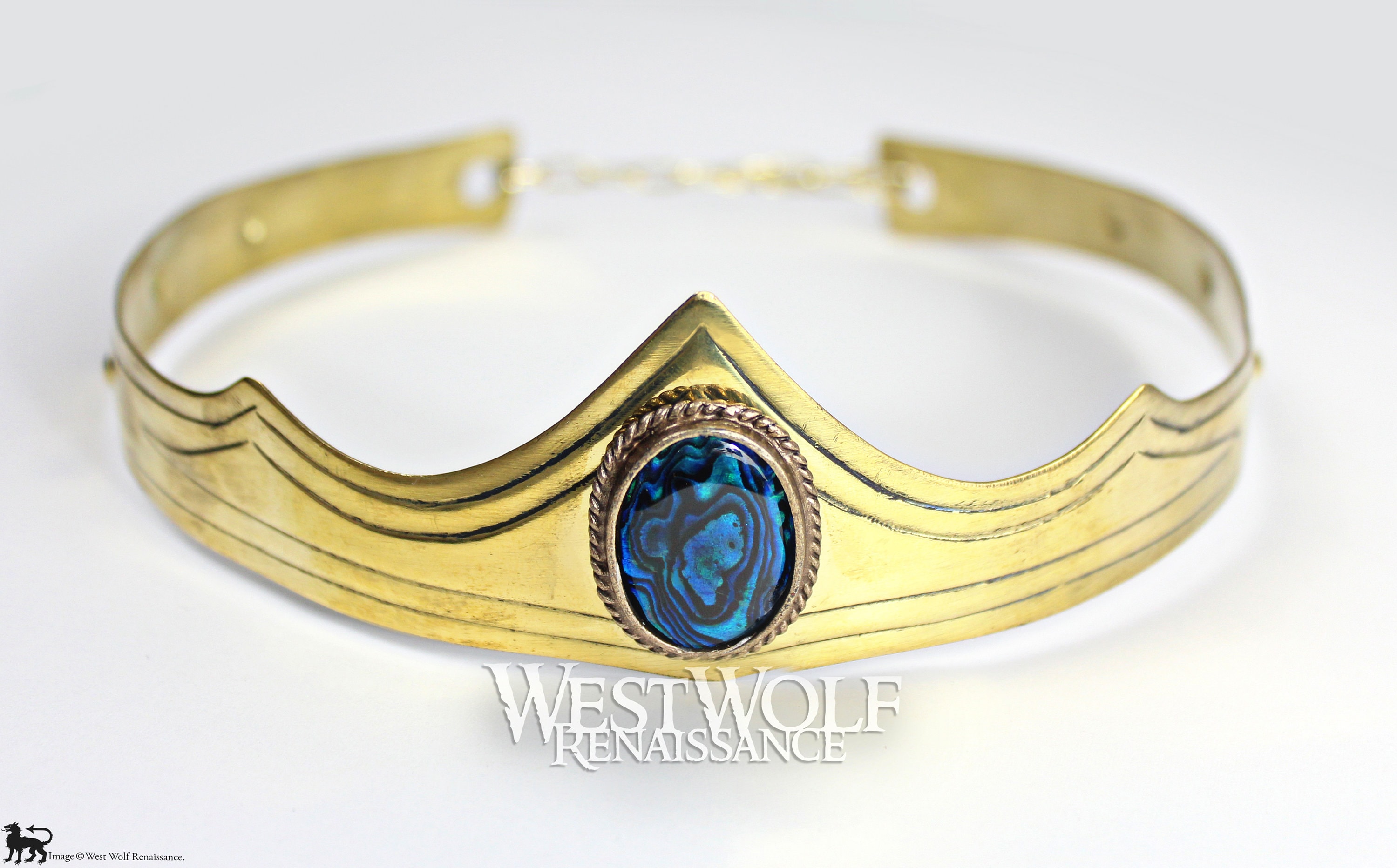 Coroa Real de Ouro com Pedra Central Azul para Rei/Rainha/Príncipe/Princesa --- Medieval/Tiara/Diadema/Círculo/Fada/Realeza/Jóias