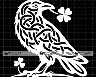 Celtic Raven With 4-leaf Clover Design - Original SVG Vector