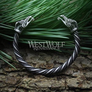 Viking Phoenix Torc / Bracelet --- Norse Mythology/Figurehead/Celtic/Griffin/Eagle/Dragon/Monster/Medieval/Silver/Jewelry/Skyrim