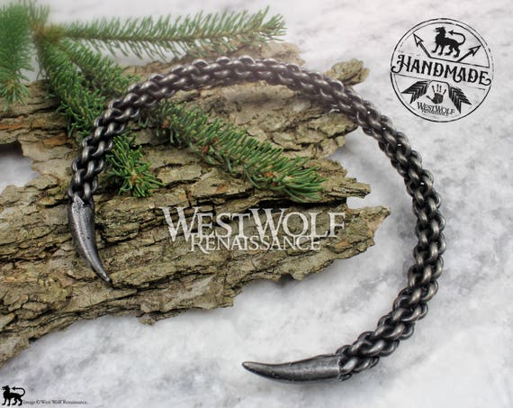 Hand-Forged Braided Steel Scorpion Tail Neck Torc --- Claw / Talon Torc --- Viking/Celtic/Claw/Talon