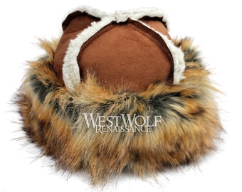 Reddish-Gold Fox Fur Viking Hat with Sierra Brown Top --- Norse/Scandinavian/Norway/Sweden/Faux Fur/Suede/Sherpa/Headwear/Cap