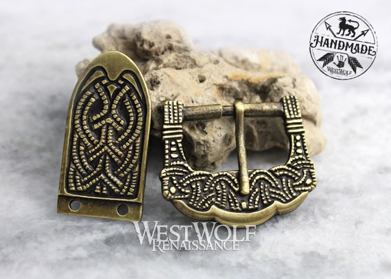 Fibbia Cintura Medievale In Bronzo Con Nodi Celtici Irlandesi &ndash; Nuova Senza Etichette
