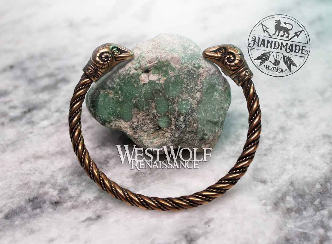 Solid Bronze Ram's Head Torc Bracelet - Aries Symbol - Viking