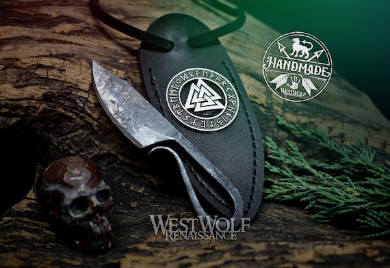 Small Hand forged Functional Viking Knife Necklace With Leather