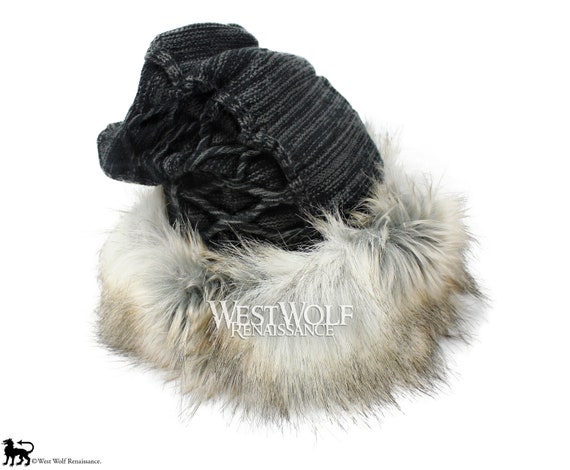 Gray Knit Hat with fox Fur Trim $90 Surell Women main image 2