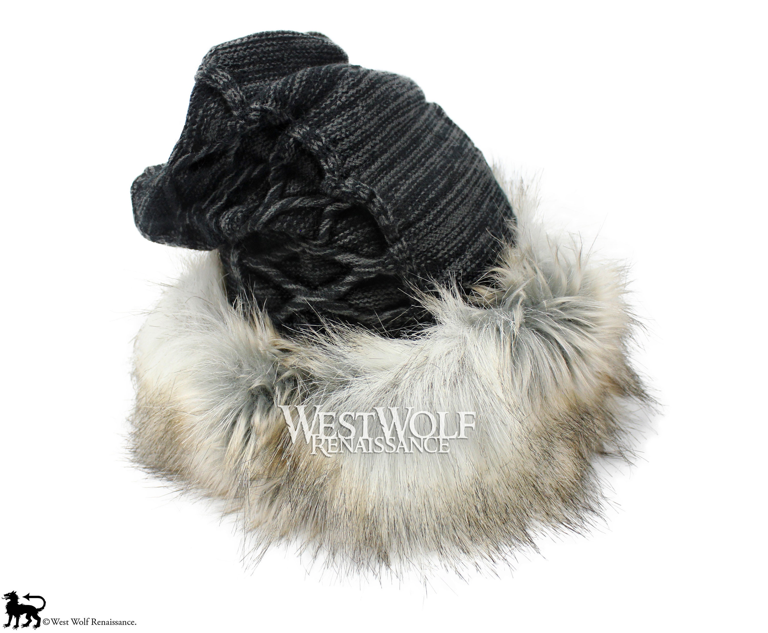 Silver Fox Fur Viking Hat With Woven Dark Grey Knit Top Etsy