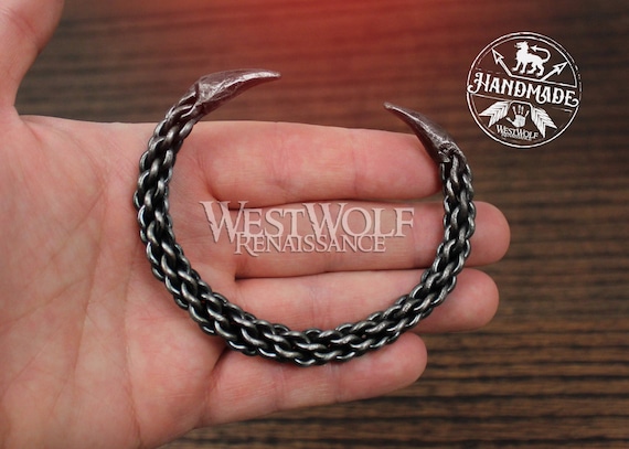 Hand-forged Braided Steel Claw Torc Bracelet --- Celtic/viking
