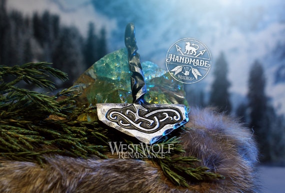 Hand-Forged Viking Mjolnir Thor's Hammer Pendant with Nature Symbolism --- Norse/Nordic/Skyrim/Medieval/Jewelry