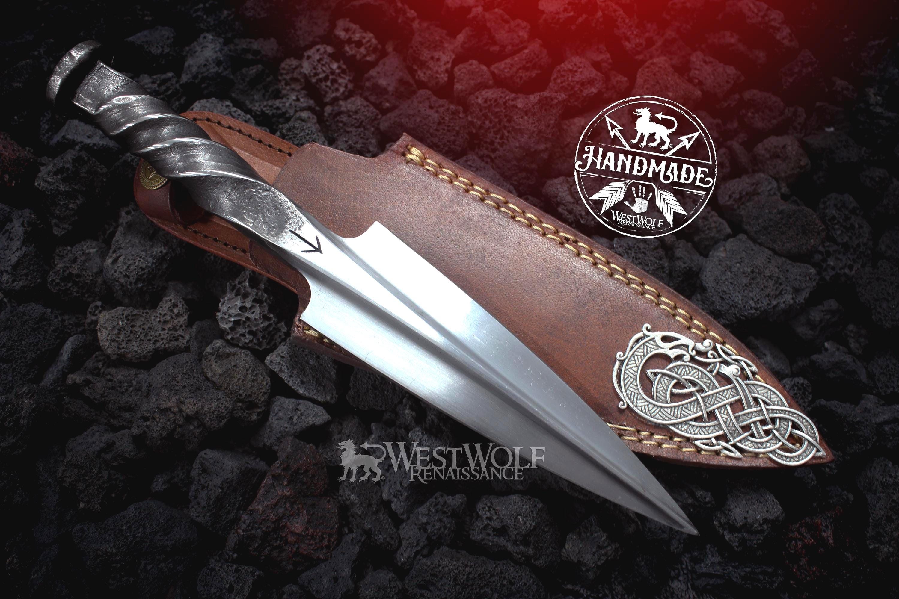 Hand-forged Viking Spear Head Style Knife With Runes and Twisted