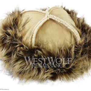 Brown Desert Fox Fur-Trimmed Viking Hat - (Faux Fur)