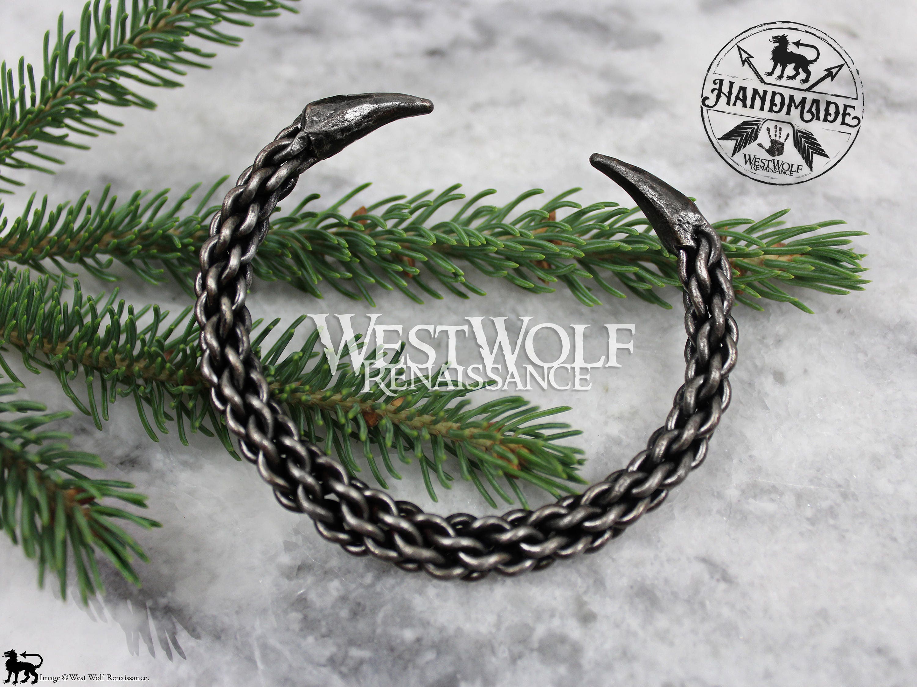 Hand-forged Braided Steel Claw Torc Bracelet --- Celtic/viking