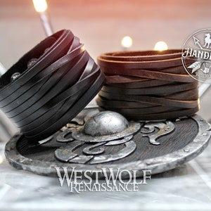 Leather Viking Wrap Style Bracelet or Wrist Cuff - Adjustable Size - Your Choice of Brown or Black --- Wide Bracelet/Armor/Jewelry