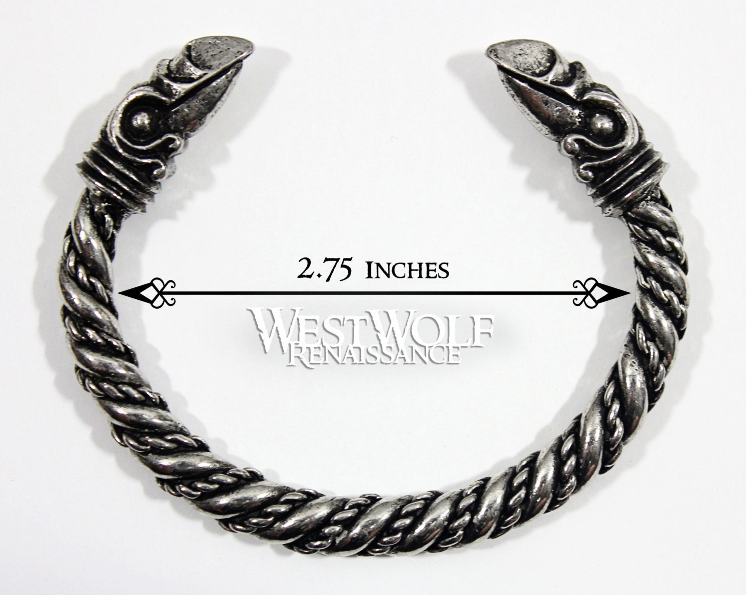 Silver Viking Odin's Raven Head Torc or Bracelet - Hugin and Munin ...