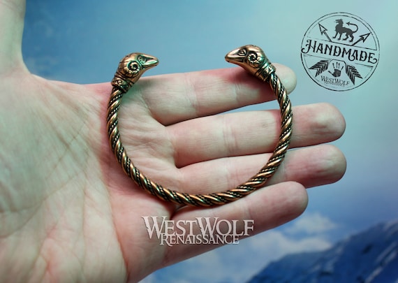 Solid Bronze Ram's Head Torc Bracelet - Aries Symbol - Viking