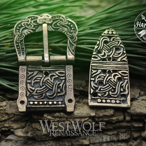 Viking Belt Buckle Set with Matching Rivets --- Norse/Scandinavian/Celtic/Knot/Knotted Art/Antique/Bronze/Clothing/Hardware/Accessory