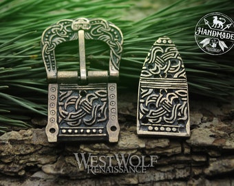 Viking Belt Buckle Set with Matching Rivets --- Norse/Scandinavian/Celtic/Knot/Knotted Art/Antique/Bronze/Clothing/Hardware/Accessory