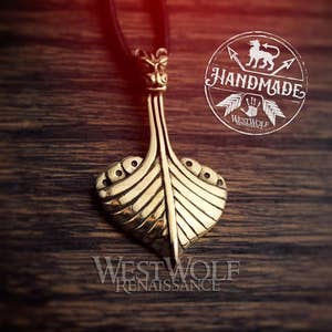 Viking Dragon Long Ship &quot;Drakkar&quot; Pendant in Bronze or Sterling Silver --- Norse/Prow/Figurehead/Medieval/Gold/Boat/Jewelry
