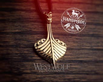Viking Dragon Long Ship "Drakkar" Pendant in Bronze or Sterling Silver --- Norse/Prow/Figurehead/Medieval/Gold/Boat/Jewelry