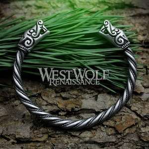 Viking Dragon Beast Bracelet/Torc/Torque --- Norse Mythology/Figurehead/Wolf/Monster/Iceland/Medieval/Jewelry/Silver/Skyrim