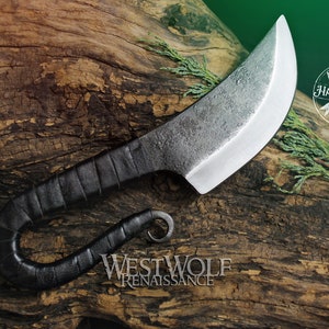Hand-Forged Medieval Knife with Leather-Wrapped Handle and Sheath - Full-Tang Blade --- Viking/Norse/Celtic/Hunting