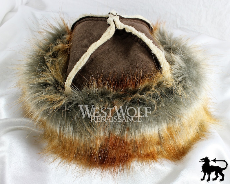 Golden Fox Fur-Trimmed Viking Hat Faux Fur