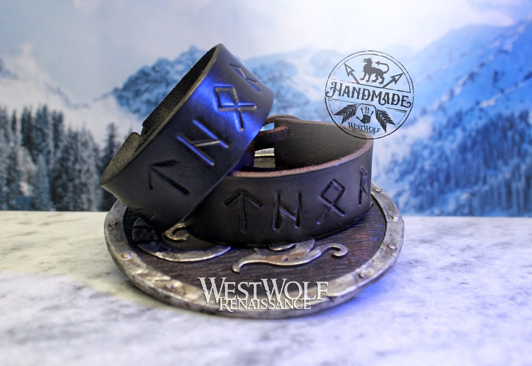 Viking THOR Embossed Rune Bracelet or Wrist Cuff - Made of Thick ...