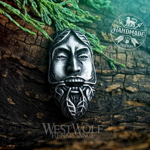 Green Man Face Pendant with Hidden Bale --- Celtic/Nature/Irish/Gaelic/Pagan/Greenman/Silver/Necklace