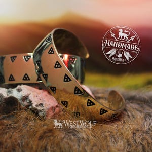 Bronze Viking Cuff Bracelet with Historic Triangle Pattern --- Norse Art and Mythology Jewelry for Men or Women - Torc/Nordic/Odin/Medieval