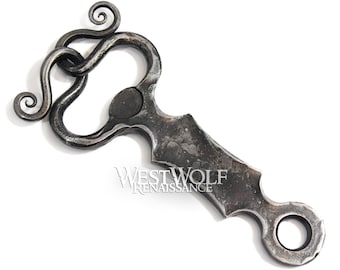 Hand-Forged Medieval Bottle Opener - Hammered Iron / Steel - Made with Fire & Anvil - Viking/Norse/Celtic/Horns/Wedding Gift/Beer/Brewing
