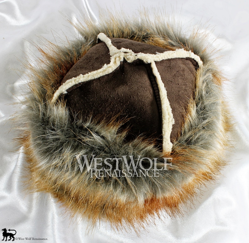 Golden Fox Fur-Trimmed Viking Hat Faux Fur
