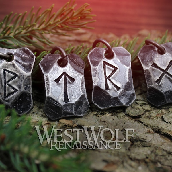 Hand-Forged Viking Rune Pendants - Made of Hammered Steel - Choose Your Talisman --- Norse/Symbols/Runes/Writing/Odin/Power/Charms/Beads