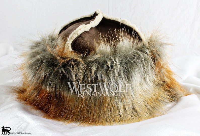 Golden Fox Fur-Trimmed Viking Hat Faux Fur