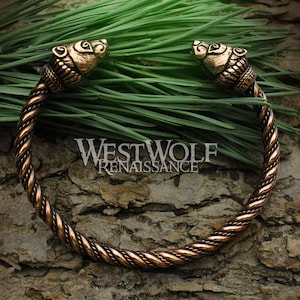 Bronze Viking Bear Bracelet / Torc -- Berserker Arm Ring with Twisted Bangle --- Norse/Medieval/Jewelry/Cuff/Ring/Skyrim