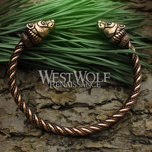 Bracelet ours viking en bronze/torque -- bague de bras berserker avec jonc torsadé --- scandinave/médiéval/bijoux/manchette/bague/ciel