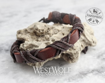 Leather Viking "X" Bracelet - Adjustable Size - Simple Berserker "X" Pattern - Made of Leather and Rope --- Wrist Cuff/Jewelry