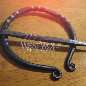 Hand-Forged Twisted Black Steel Scottish Pennanular Brooch -- Medieval/Viking/Greek/Roman