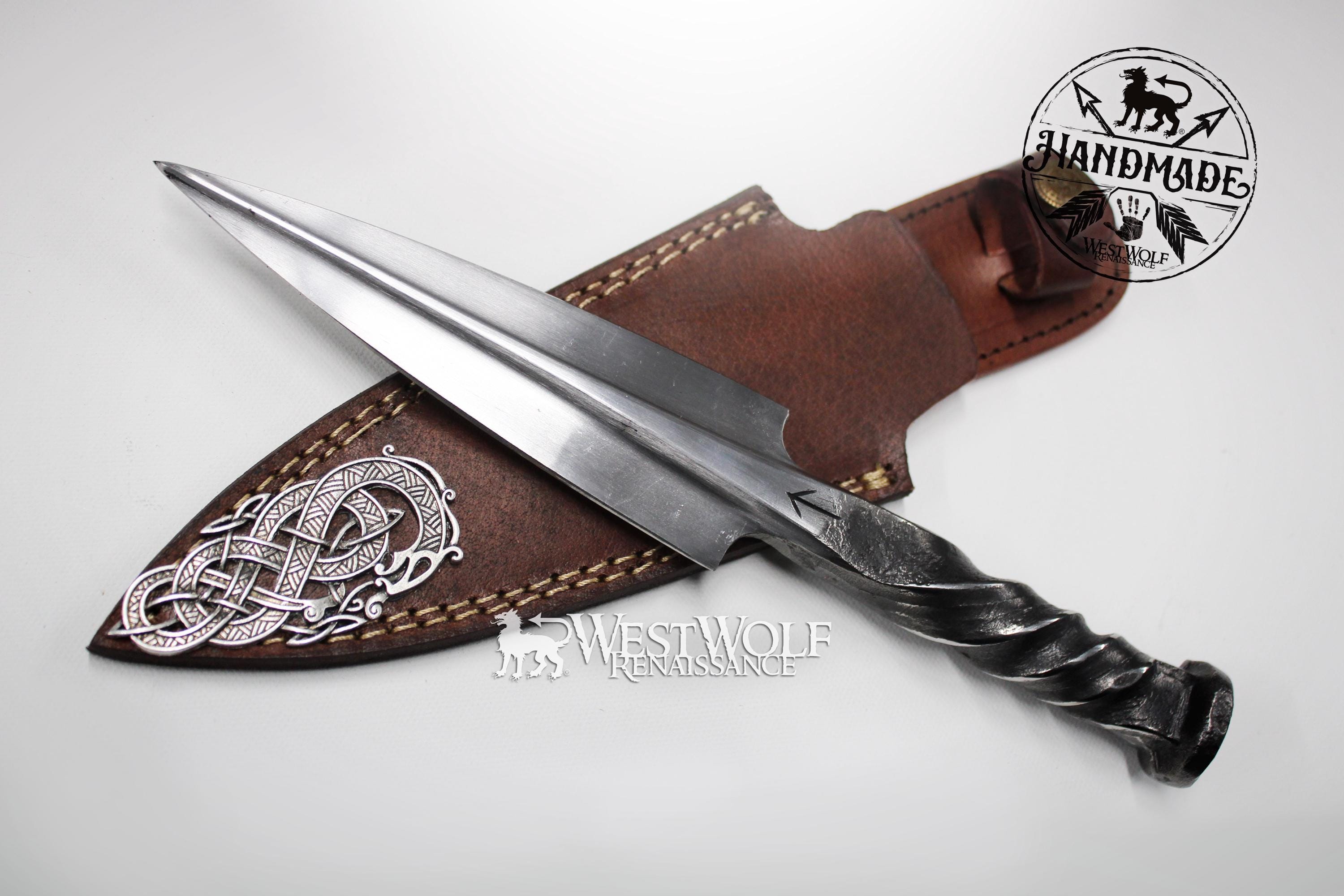 Hand-forged Viking Spear Head Style Knife With Runes and Twisted