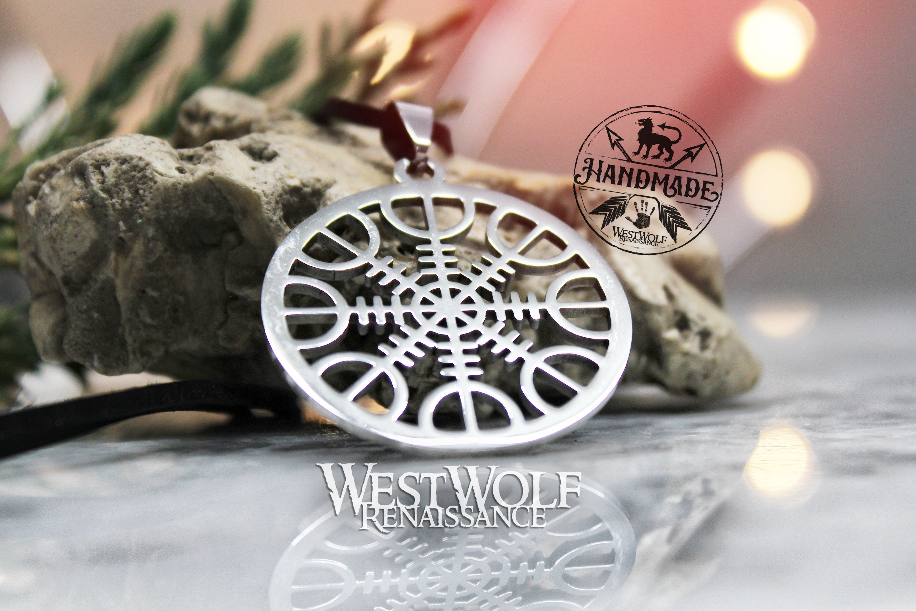 PiercingJak Wikinger Halskette Herren - Edelstahl Mit Wolf Kompass Aegishjalmur Anhänger