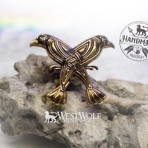 Bronze Ravens Brooch with Strong Pin - Odin&#39;s Ravens Hugin and Munin from Norse Mythology --- Viking/Nordic/Scandinavian/Jewelry