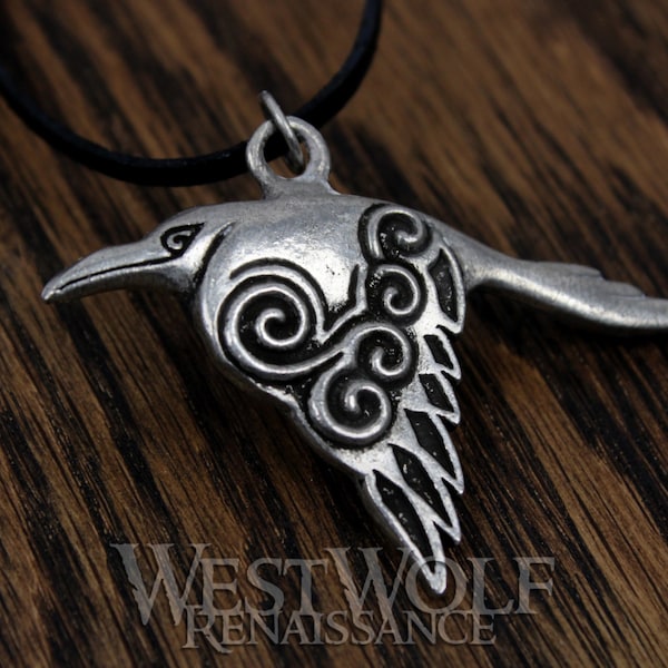 Celtic Raven Pendant / Silver Crow --- Norse/Viking/Medieval/Irish/Gaelic/Druid/Neclace/Jewelry