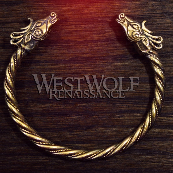 Celtic Deer Head Bracelet in Golden Bronze --- Norse/Viking/Medieval/Celt/Gold/Stag/Jewelry/Torc
