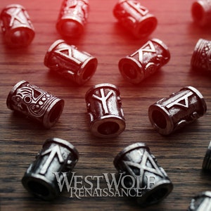Viking Beads with Norse Runes - for Jewelry or Beards/Hair/Dreadlocks --- Scandinavian/Norway/Designs/Bead/Pewter/Necklace/Pendant