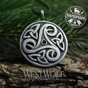 Celtic Pendant with Triskelion and Trinity Knot Designs --- Gaelic/Irish/Viking/Norse/Christian/Pagan/Triquetra/Necklace/Silver/Pewter