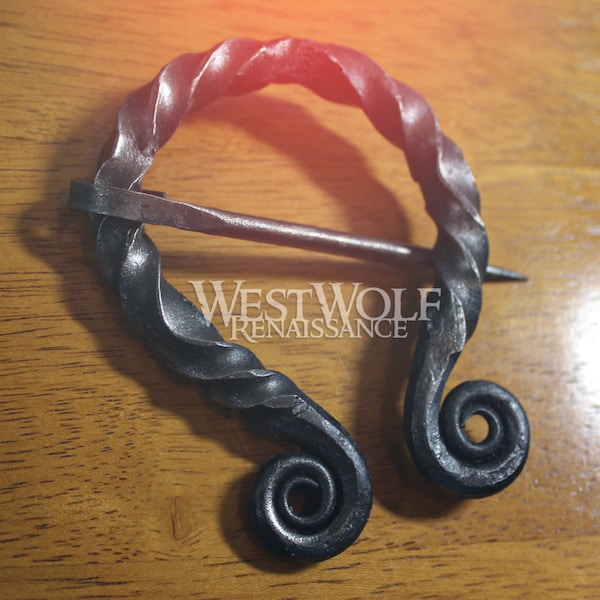 Hand-Forged Twisted Steel Irish / Celtic Pennanular Brooch -- Medieval/Viking/Greek/Roman