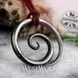 Celtic Spiral Pendant - Hand-Forged Steel with Adjustable Leather Neck Cord --- Dark Age/Medieval/Viking/Norse/Blacksmith/Necklace