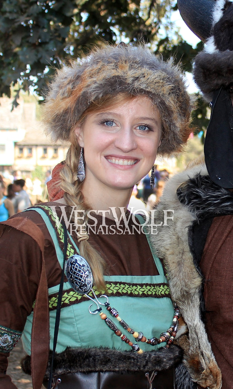 Golden Fox Fur-Trimmed Viking Hat Faux Fur