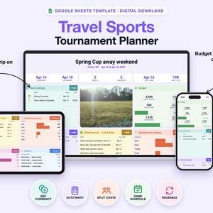 Travel Sports Tournament Planner, Team Travel Budget, Carpool, Game Schedule (Google Sheets)