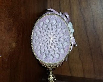 Hand-Carved Goose Egg: Pink Lotus (#66)
