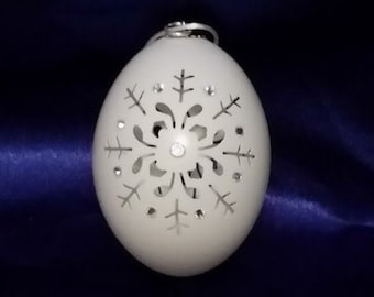 Hand-Carved Duck Egg: Snowflake Ornament (#146)