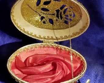 Hand-Crafted Embellished Hinged Goose Egg: Rose (#139)